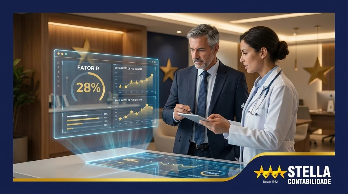 Banner Stella — Revisão completa de regime tributário para médicos via WhatsApp