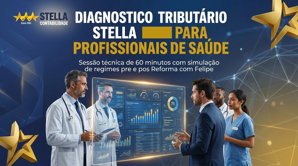 Banner CTA — Diagnóstico Tributário Stella com simulação pré e pós-Reforma