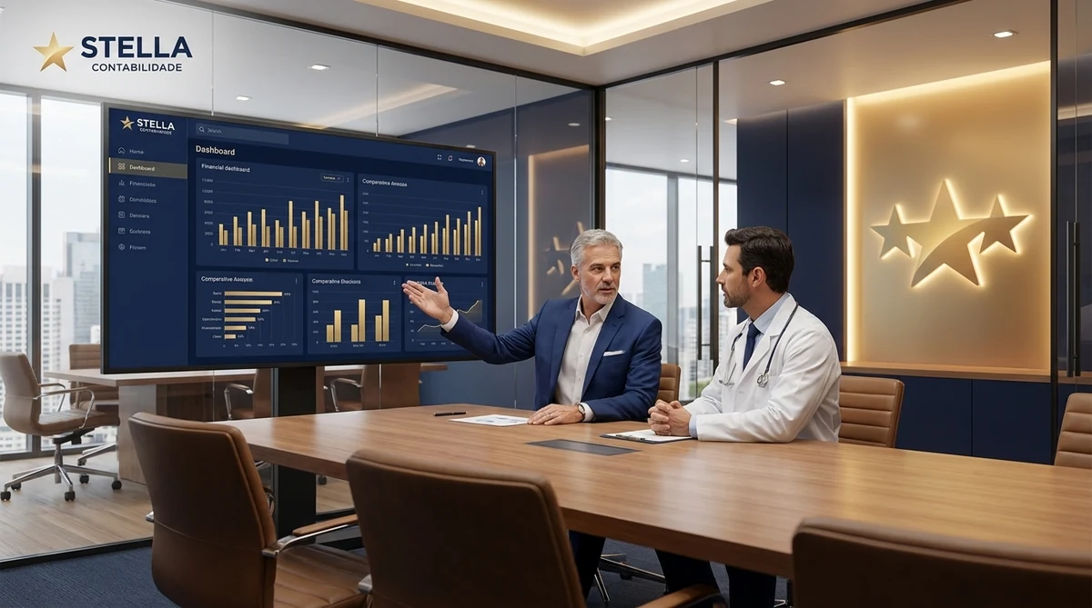 Felipe Dutra Nicácio explicando comparativo de regimes em sala de reunião — Diagnóstico Tributário Stella